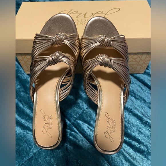 JEWEL BAGDLEY MISCHKA  women gold block heel sandals/size 6.5 - Picture 8 of 12